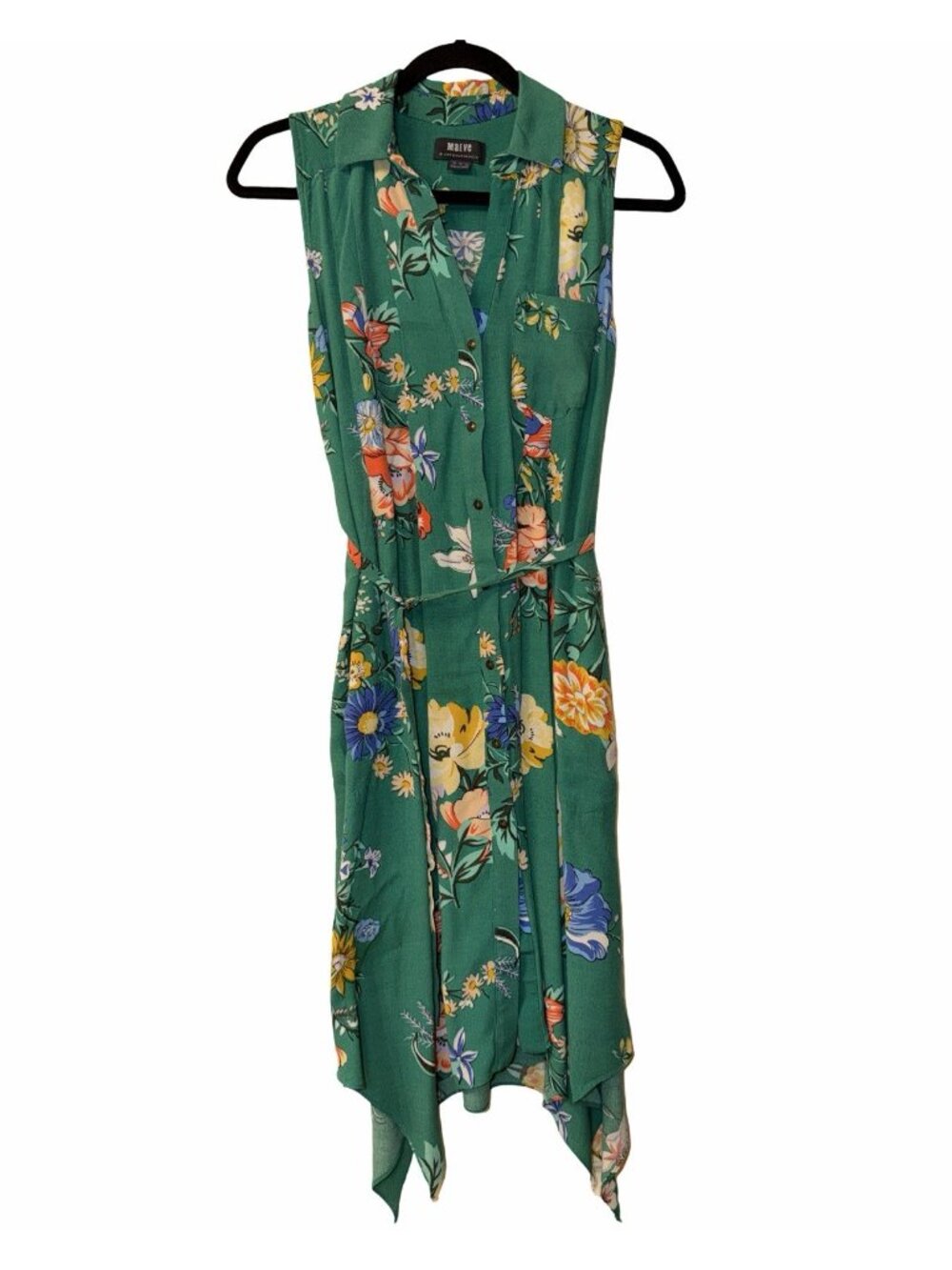 Maeve Dress Womens 0 Green Floral Sleeveless Button Up Fairy Tale Hem Gardengirl - Picture 3 of 8